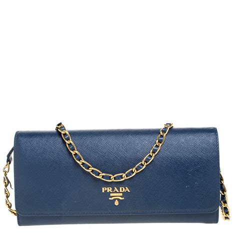 prada lux saffiano leather chain wallet